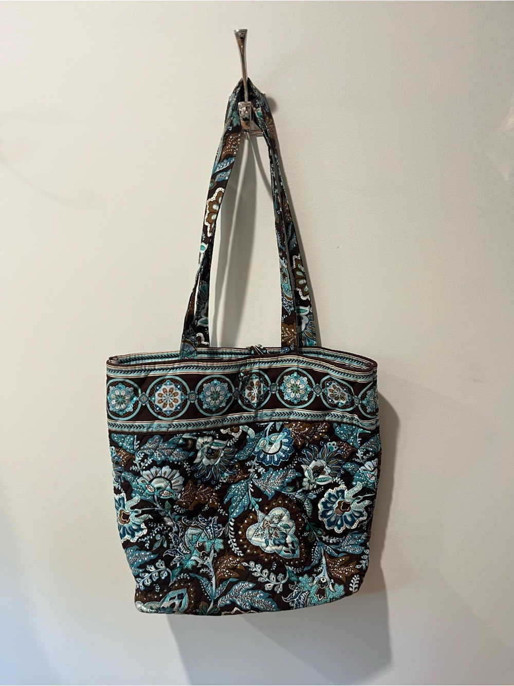 Vera Bradley Brown & Turquoise Floral Quilted Tote